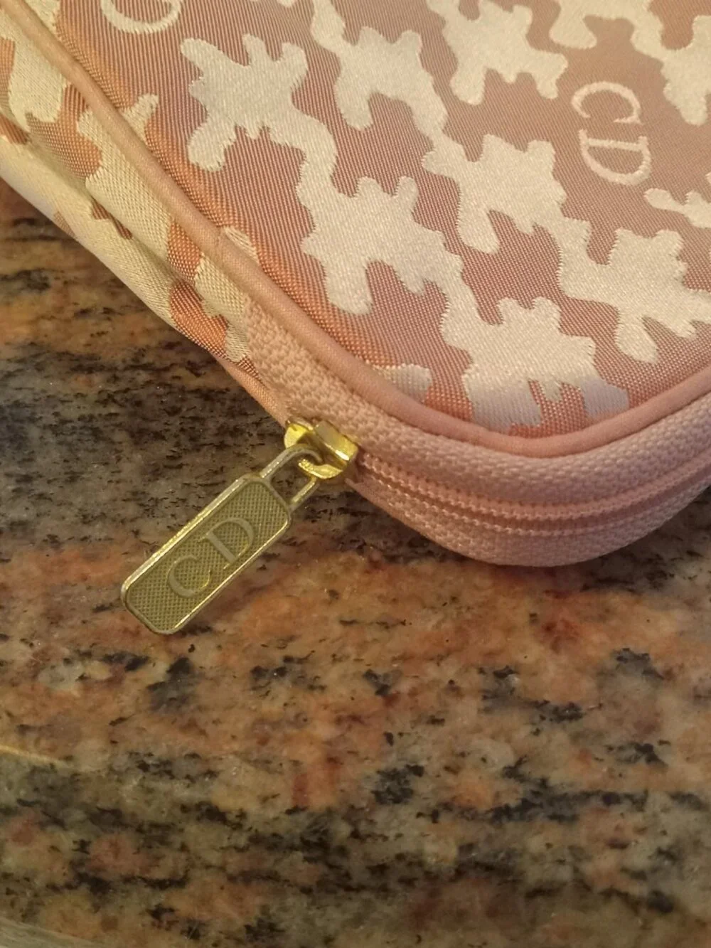 Christian Dior Pink & White Houndstooth CD Logo Cosmetic Pouch Toiletry Bag